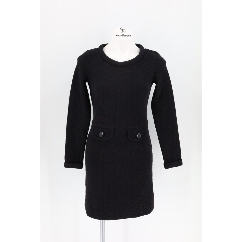 Boden Women Size 2 Black 60's Jacquard Quilted Long Sleeve Shift Dress